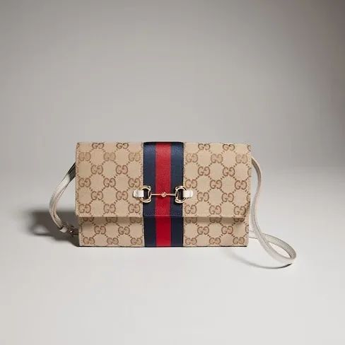 Gucci Horsebit Web Wallet With Strap Shoulder Bag / Sand/ Dark Brown Gold Hardware A00B8I FAF1B 9664 Gucci Horsebit Web Wallet With Strap Shoulder Bag / Sand/ Dark Brown Gold Hardware A00B8I FAF1B 9664