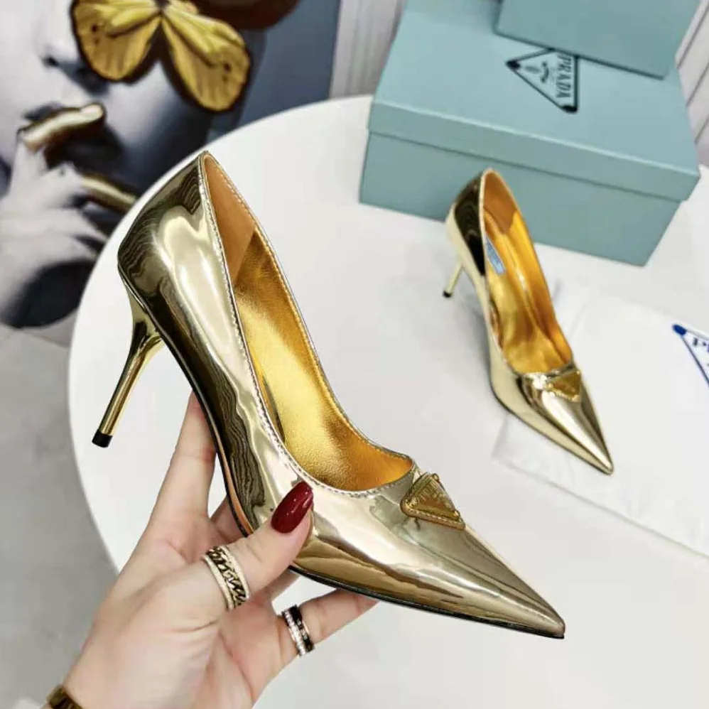 Prada Metallic Leather Pumps for Women in Gold
