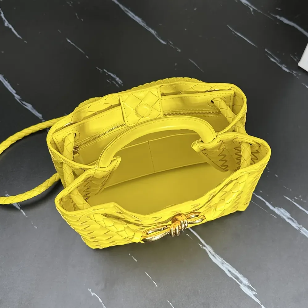 Bottega Veneta Small Andiamo Intrecciato Leather Top Handle Bag for Women in Yellow