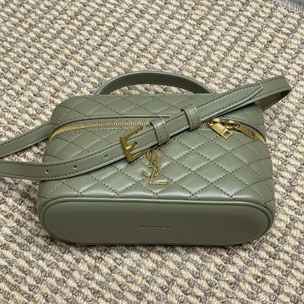 Saint Laurent YSL Gaby Vanity Bag In Lambskin for Women in Green Saint Laurent YSL Gaby Vanity Bag In Lambskin for Women in Green