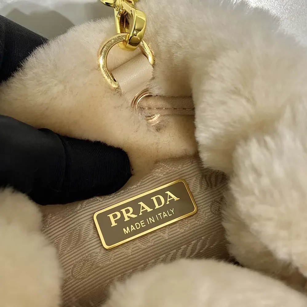 Prada Sheepskin Mini Pouch for Women in Beige