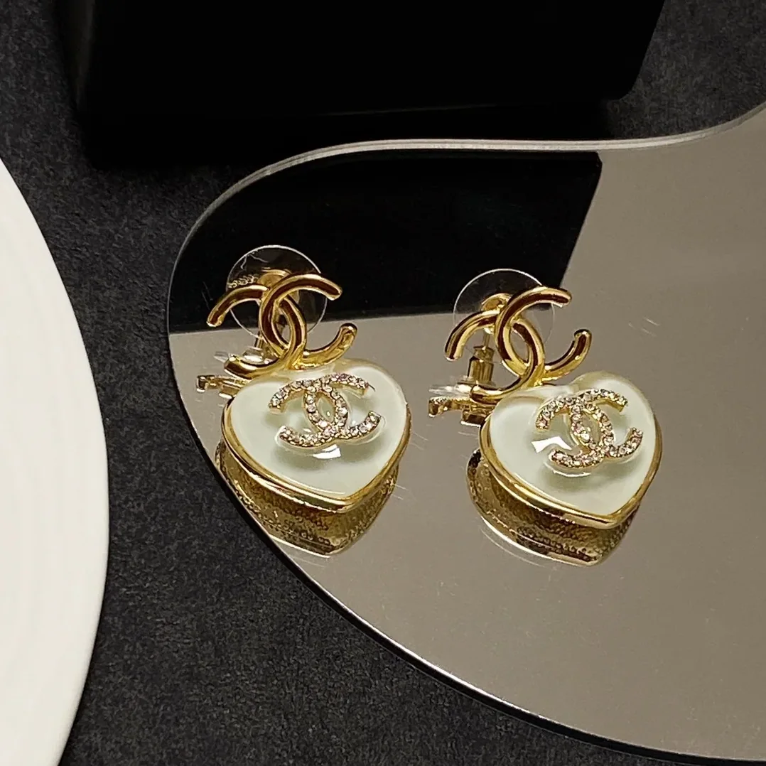 Love Heart Double C Earrings Gold