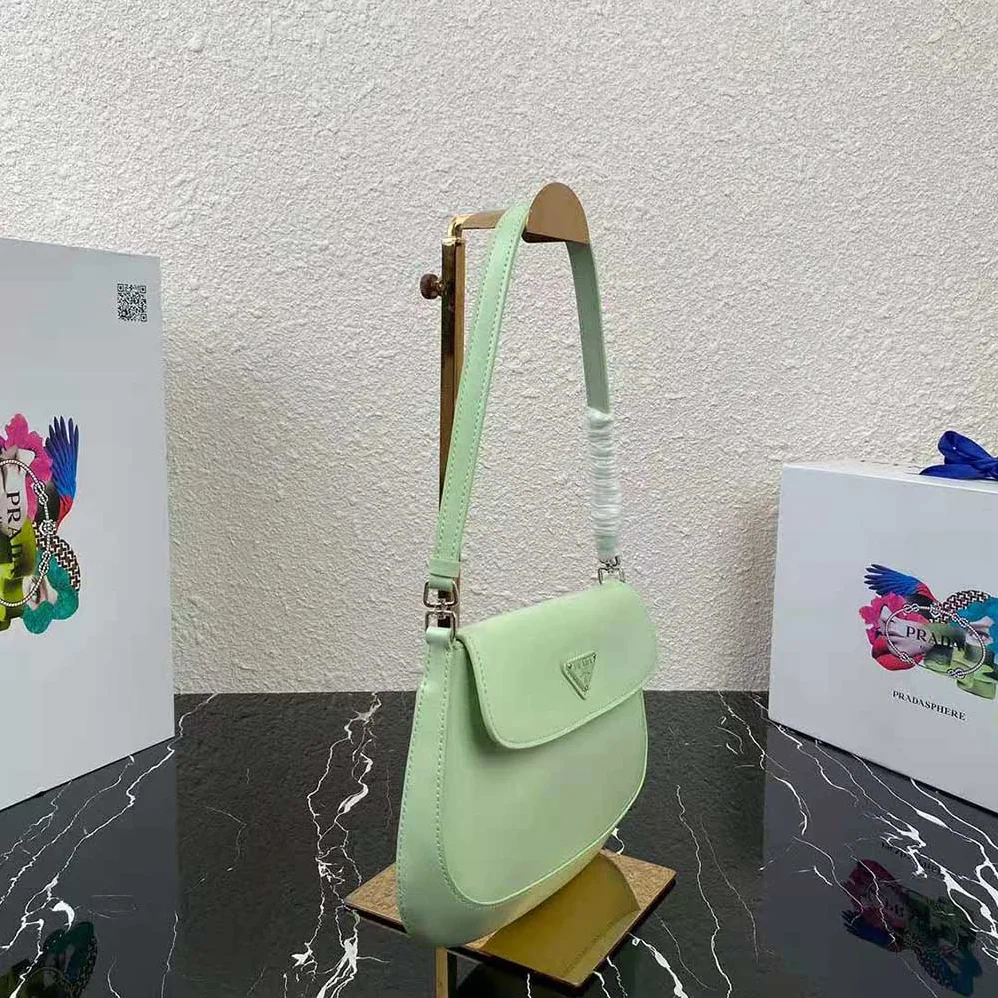Prada Cleo Brushed Leather Dhoulder Bag with Flap for Women in Lime Prada Cleo Brushed Leather Dhoulder Bag with Flap for Women in Lime