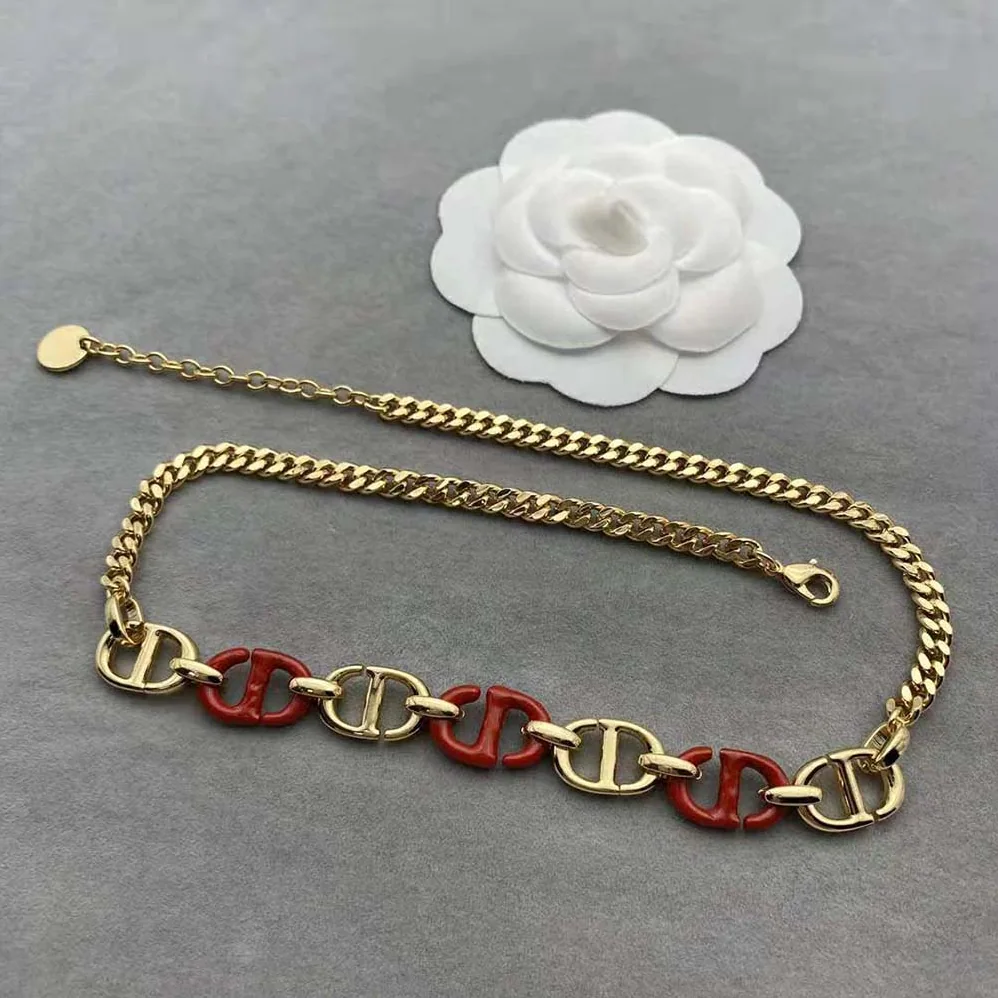 Dior CD Navy Necklace Gold-Finish Metal and Raspberry Lacquer for Women