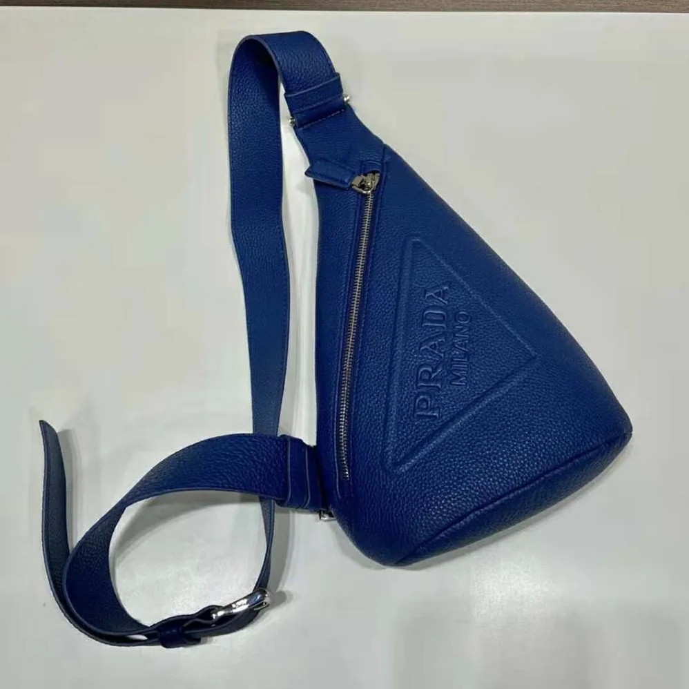 Prada Cross Leather Bag wite Logo-Print Re-Nylon lining for Men in Navy