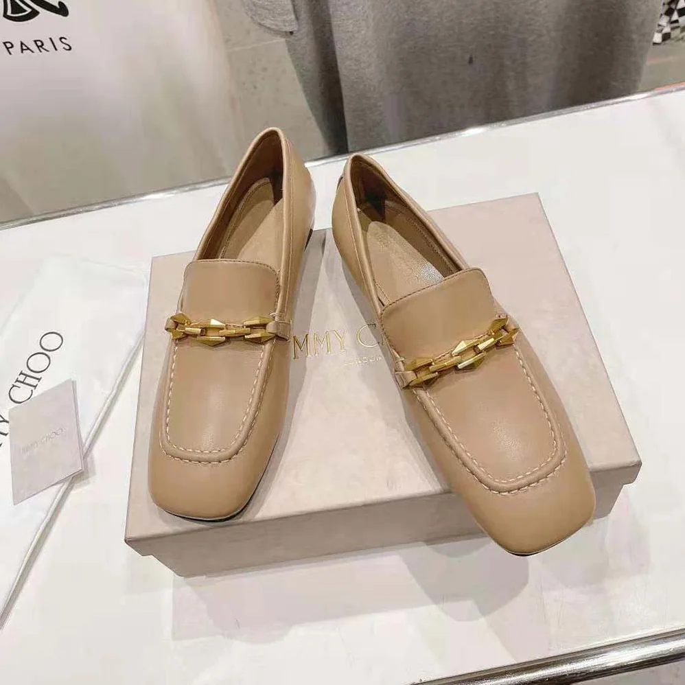 Jimmy Choo Diamond Tilda Loafer Biscuit Calf Leather Loafers with Diamond Chain for Women Jimmy Choo Diamond Tilda Loafer Biscuit Calf Leather Loafers with Diamond Chain for Women