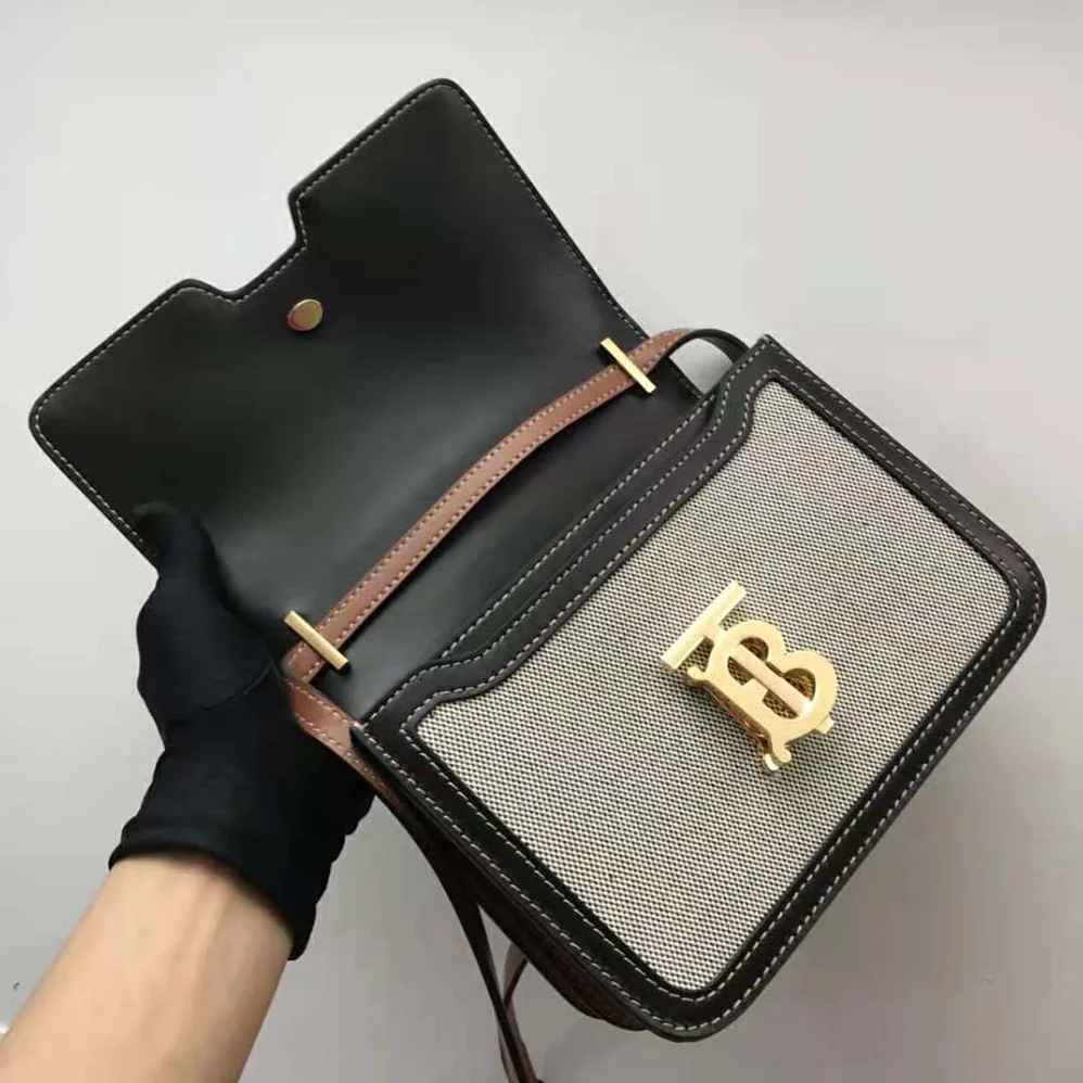 Burberry Small Tri-tone Canvas and Leather TB Bag for Women in Black Burberry Small Tri-tone Canvas and Leather TB Bag for Women in Black