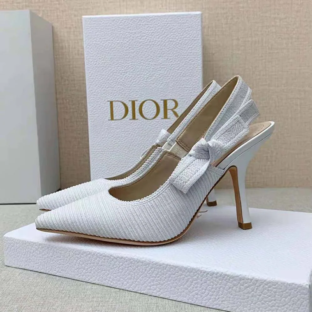 Dior J Adior Slingback Pump White Cotton Embroidery for Women Dior J Adior Slingback Pump White Cotton Embroidery for Women