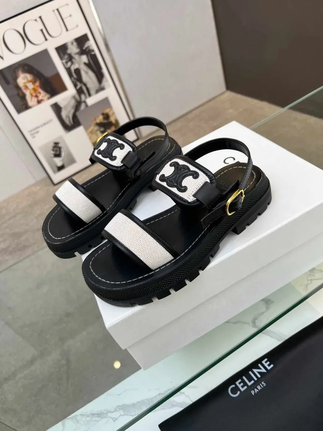 Celine Clea Triomphe Sandal Black Celine Clea Triomphe Sandal Black