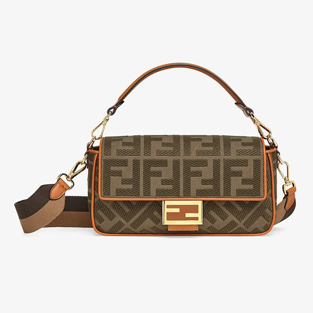 Fendi Baguette Green Canvas Bag for Women