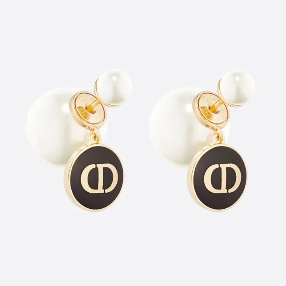 Dior Tribales earrings Gold-Finish Metal and White Resin Pearls with Black Lacquer for Women Dior Tribales earrings Gold-Finish Metal and White Resin Pearls with Black Lacquer for Women