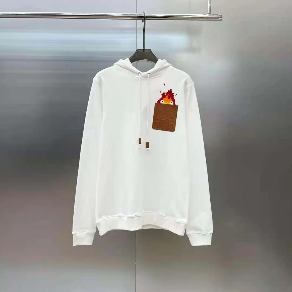 Loewe Calcifer Leather Patch Hoodie in Cotton for Women in White
