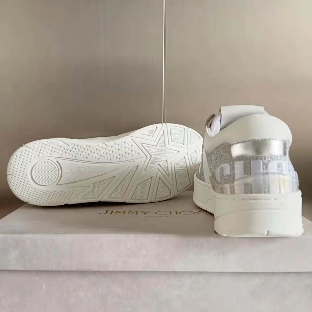 Jimmy Choo Florent/F White Leather Trainers with Glitter for Women