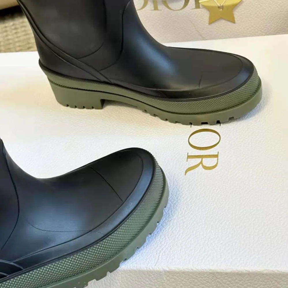 Dior Diorunion Rain Boot Black and Khaki Two-Tone Rubber with Dior Union Motif for Women