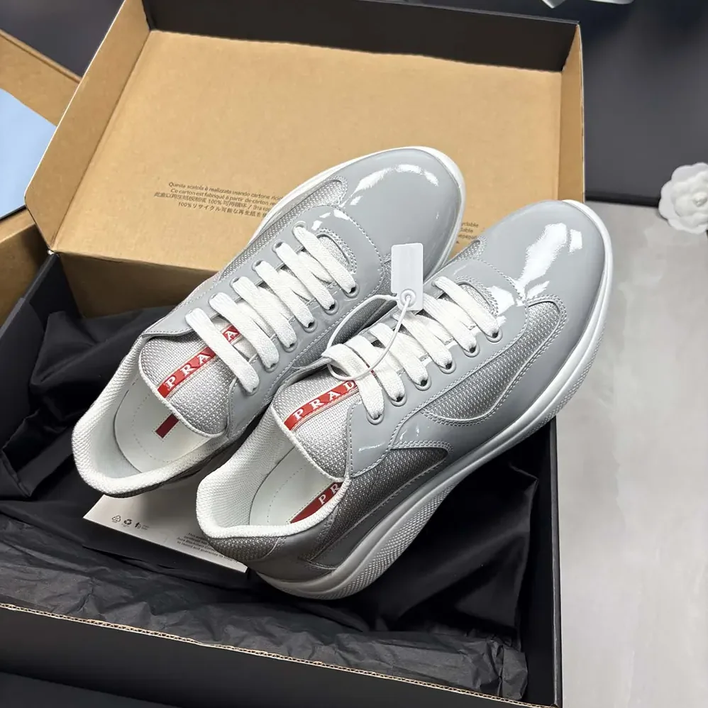Prada America'S Cup Metallic Leather And Bike Fabric Sneakers for Unisex in Silver Prada America'S Cup Metallic Leather And Bike Fabric Sneakers for Unisex in Silver