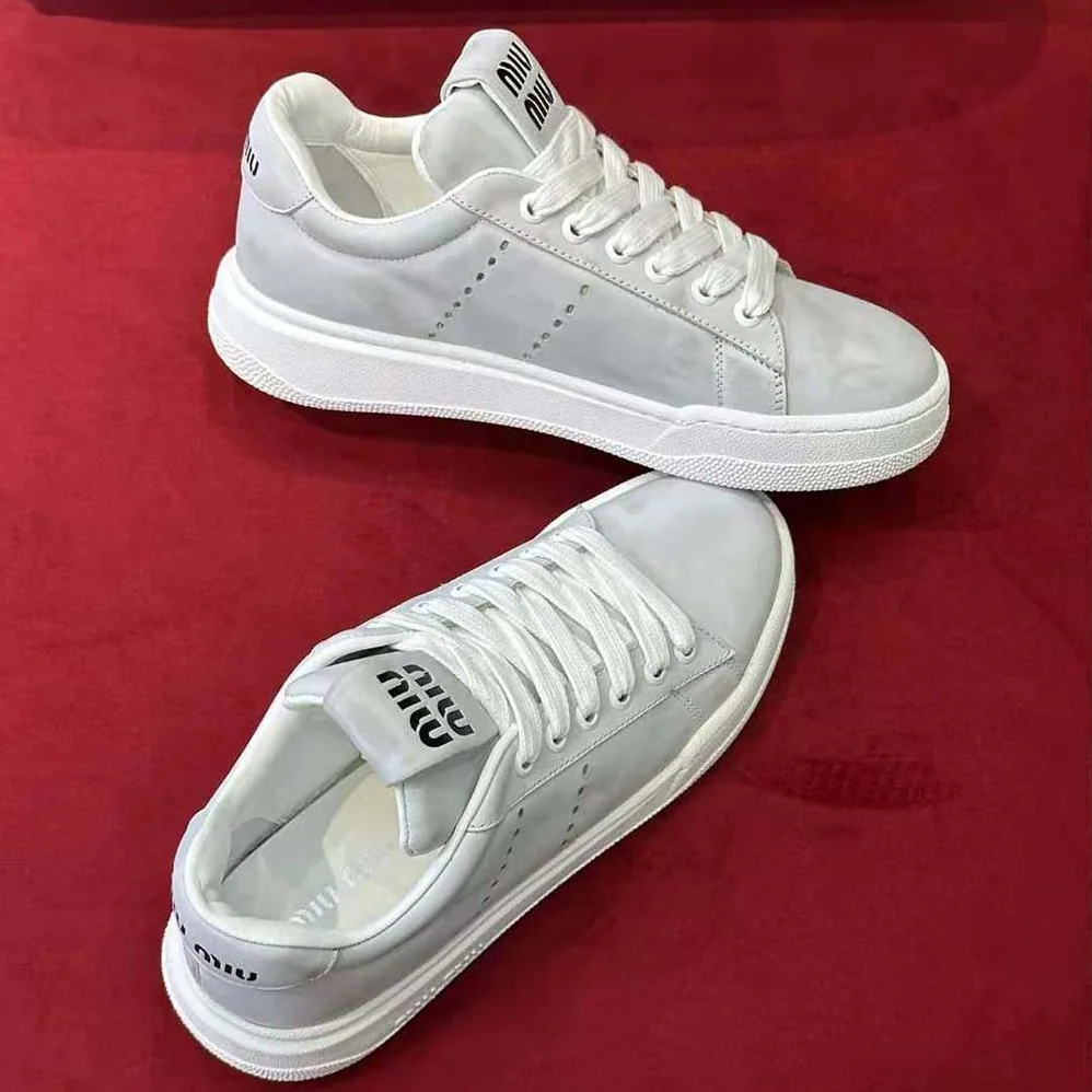 Miu Miu Bleached Leather Sneakers for Women in White