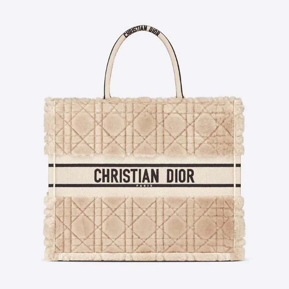 Dior Large Dior Book Tote Beige Cannage Shearling for Women