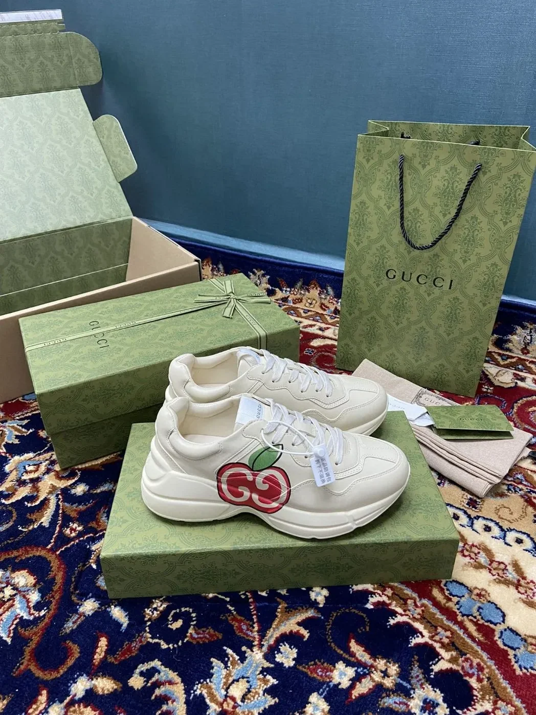 Gucci Rhyton Sneaker With GG Apple White Ivory for Men Gucci Rhyton Sneaker With GG Apple White Ivory for Men