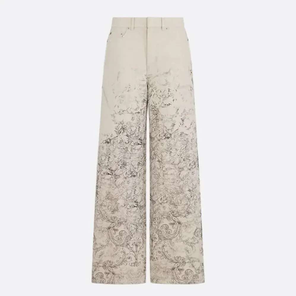 Dior Flared Jeans Beige Dior Barocco Cotton for Women in Linen Denim