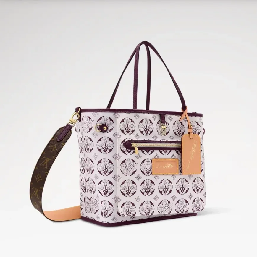 Louis Vuitton Neverfull Inside Out MM Tote Bag in Monogram/ Purple Gold Hardware