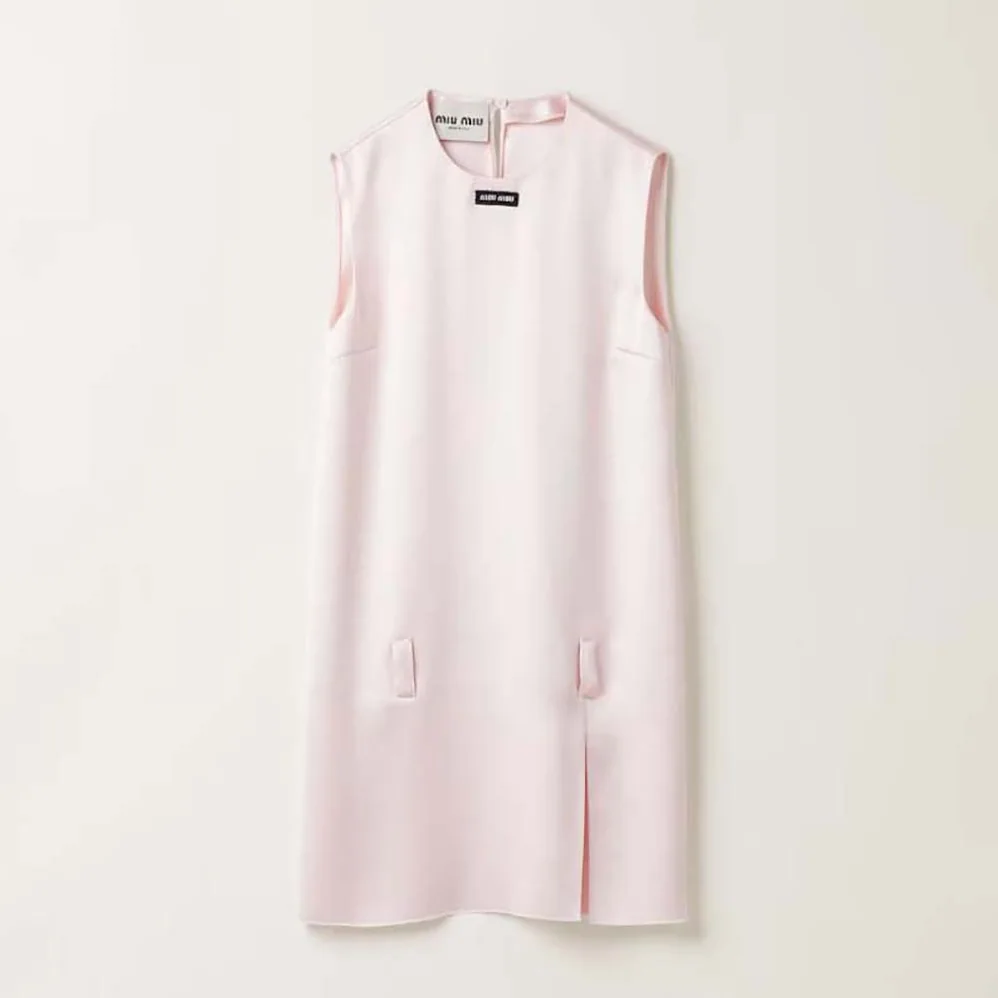 Miu Miu Satin Mini-dress with Jacquard Logo for Women in Pink Miu Miu Satin Mini-dress with Jacquard Logo for Women in Pink
