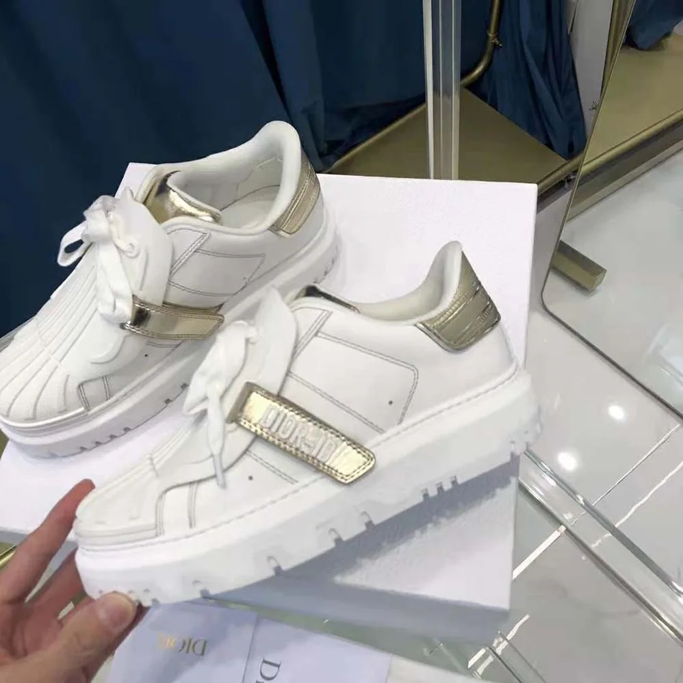 Dior Dior-id Sneaker White Calfskin and Gold for Women in Tone Laminate
