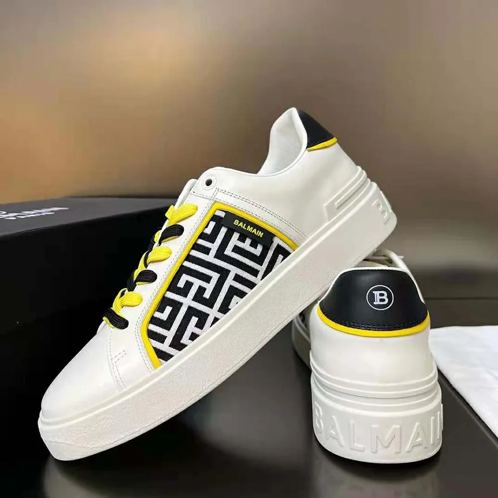 Balmain B-court Monogrammed Nylon and Leather Trainers for Unisex in White Balmain B-court Monogrammed Nylon and Leather Trainers for Unisex in White