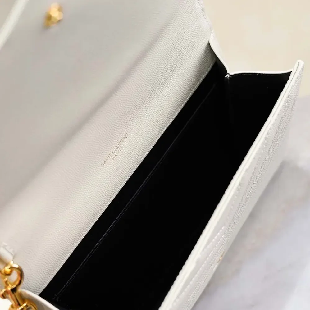 Saint Laurent YSL Cassandre Matelassé Flap Pouch In Grain De Poudre Leather White for Women