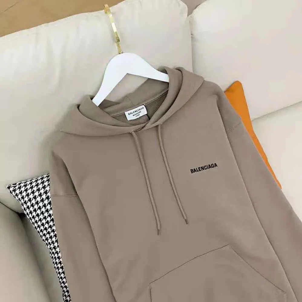 Balenciaga Hoodie Medium Fit in Dark Beige and Black Curly Fleece for Men