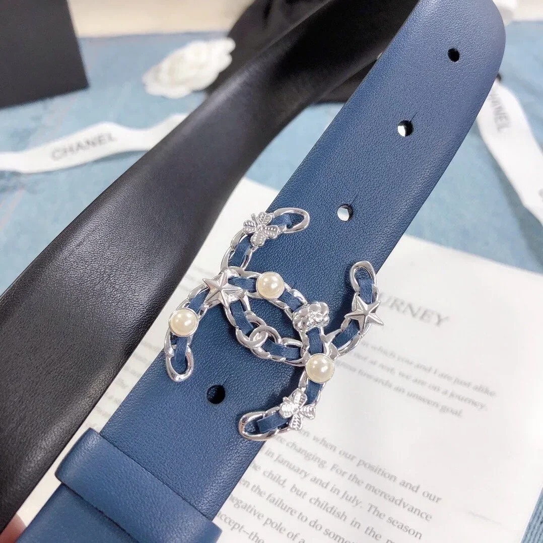 Chanel Belt With Double C Buckle Dark Blue Silver Toned Hardware for Women Chanel Belt With Double C Buckle Dark Blue Silver Toned Hardware for Women