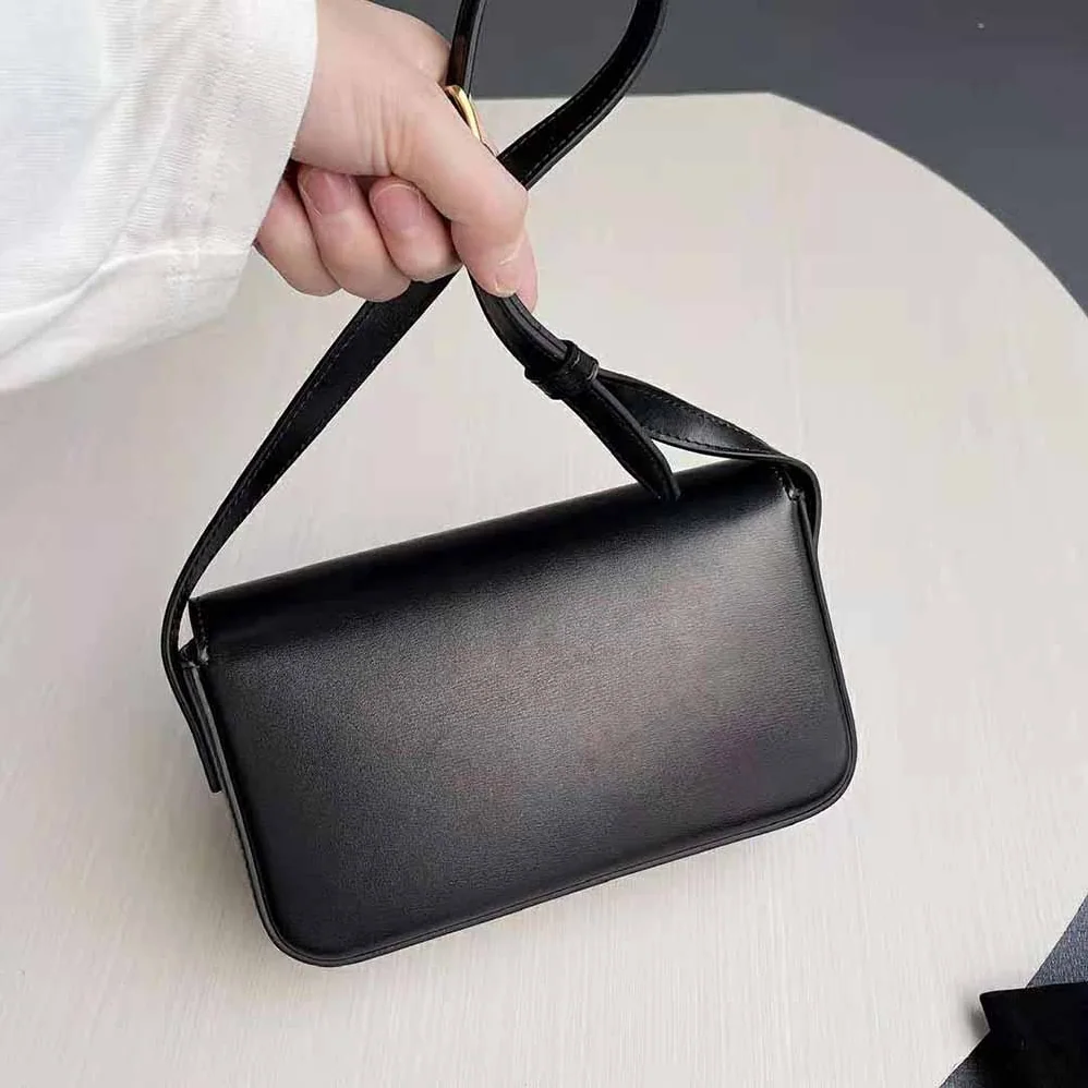 Celine Triomphe Shoulder Bag in Shiny Calfskin for Women in Black