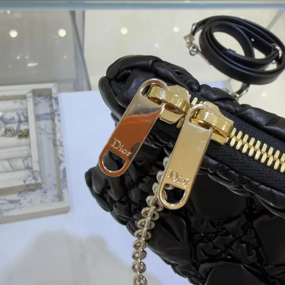 Dior Small Dior Crunchy Bag Black Puffy Macrocannage Calfskin for Women