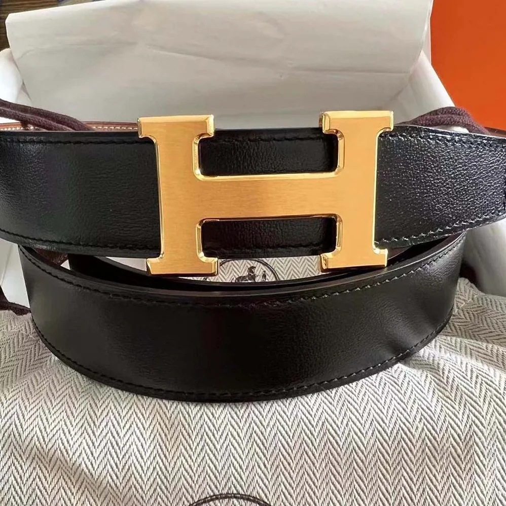 Hermes H Belt Buckle & Reversible Leather Strap 32 mm for Men in Black
