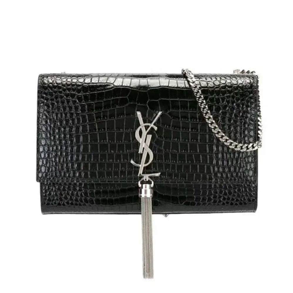 Saint Laurent YSL Kate Small Tassel Embossed Crocodile Shiny for Women in Silver Saint Laurent YSL Kate Small Tassel Embossed Crocodile Shiny for Women in Silver