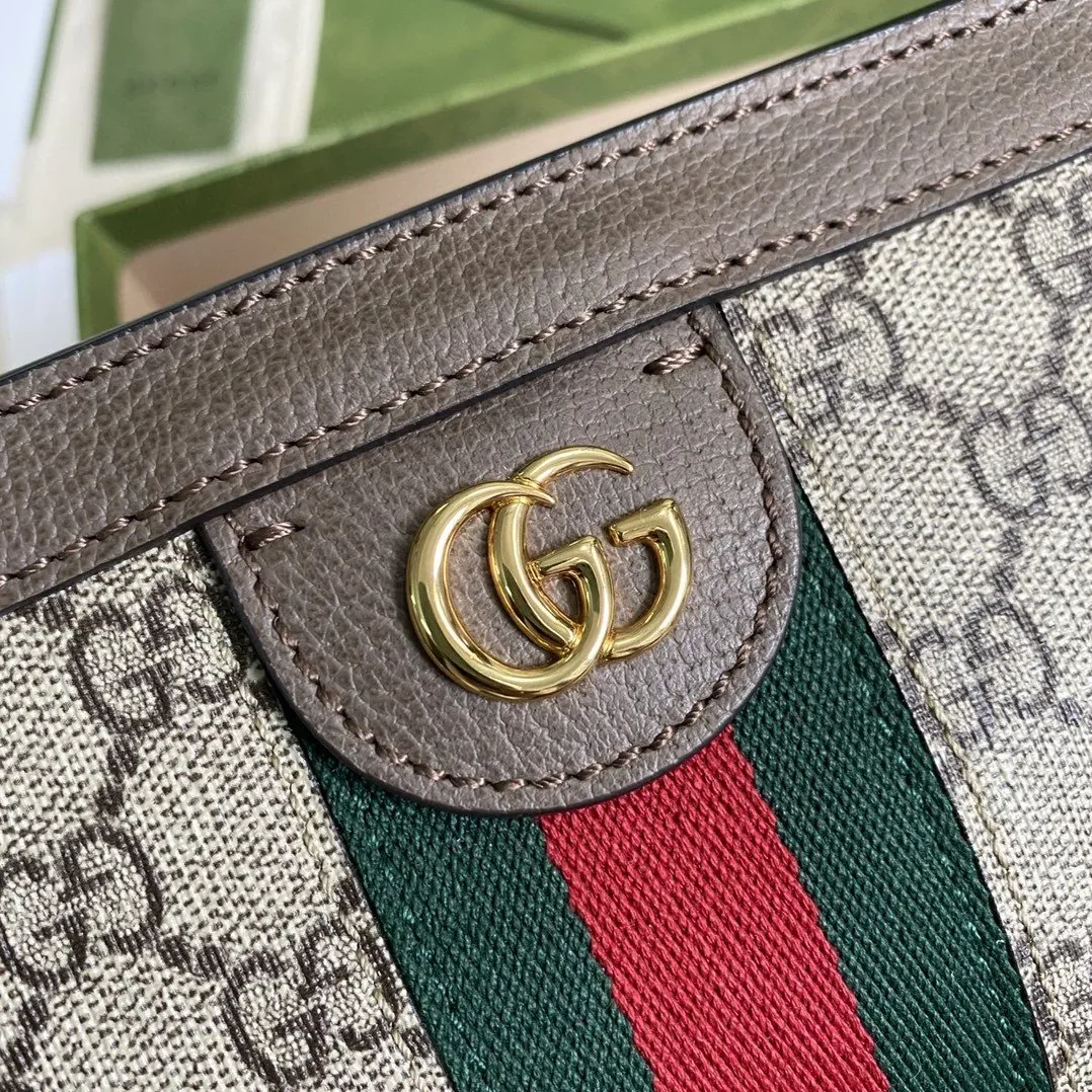 Gucci Ophidia Mini Shoulder Bag / Beige Ebony GG Supreme Canvas Gold Hardware