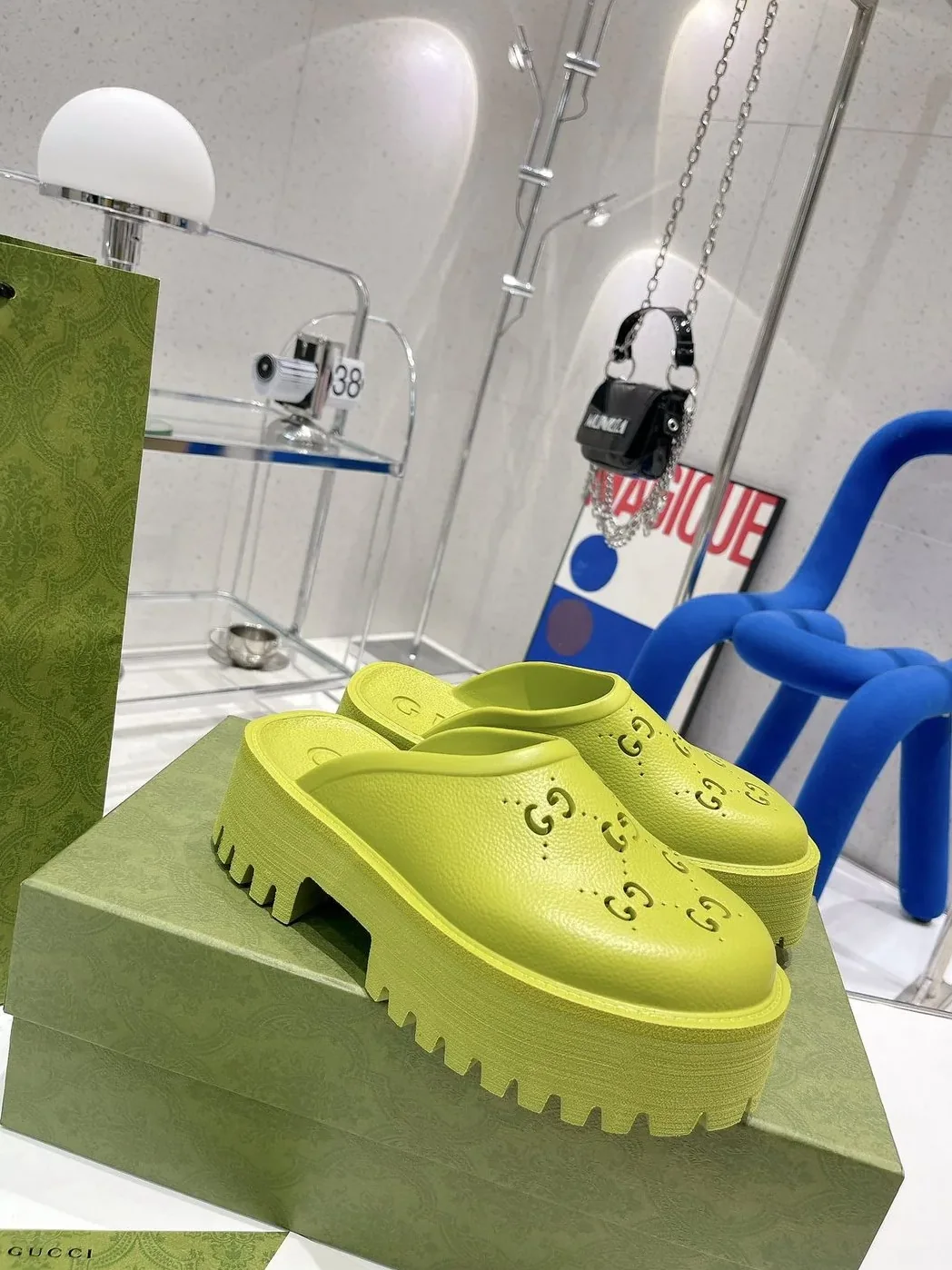 Gucci Platform Perforated G Sandal Light Green for Women Gucci Platform Perforated G Sandal Light Green for Women