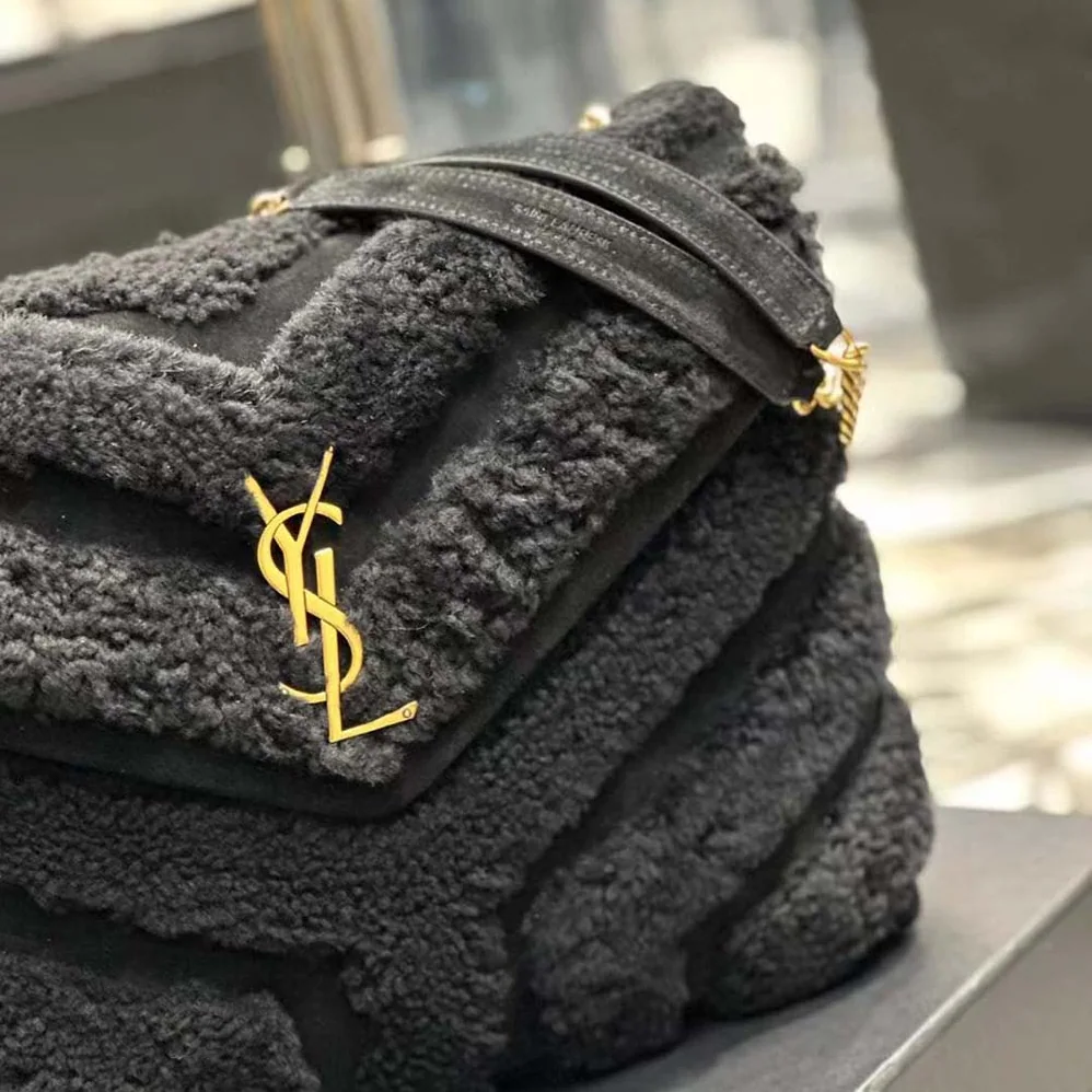 Saint Laurent YSL Loulou Medium Chain Bag in Quilted “Y” Shearling and Suede Patchwork for Women