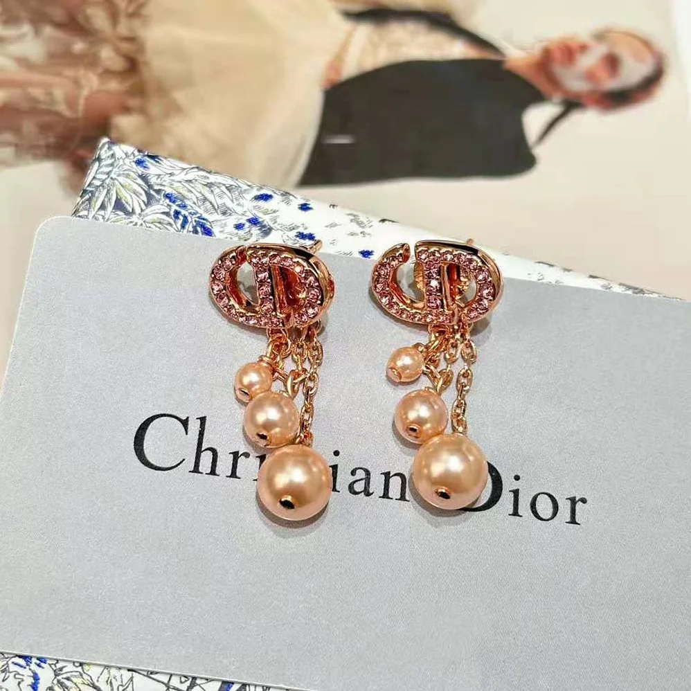 Dior CD Navy Earrings Pink-Finish Metal with Pink Resin Pearls and Crystals for Women Dior CD Navy Earrings Pink-Finish Metal with Pink Resin Pearls and Crystals for Women