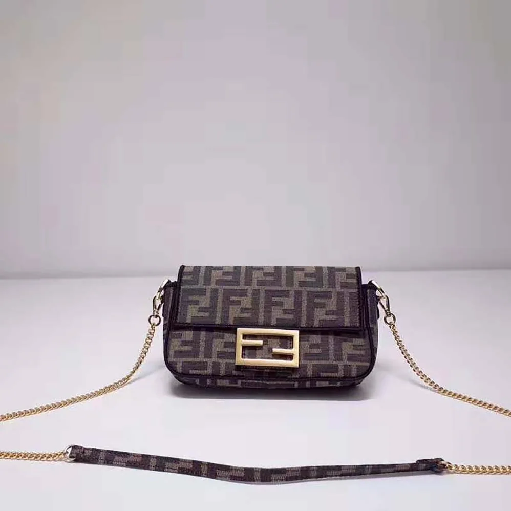 Fendi Mini Baguette Brown Fabric Bag for Women Fendi Mini Baguette Brown Fabric Bag for Women