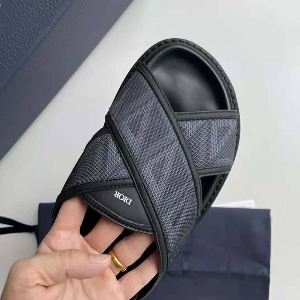 Dior Aqua Sandal Black CD Diamond Canvas for Men Dior Aqua Sandal Black CD Diamond Canvas for Men
