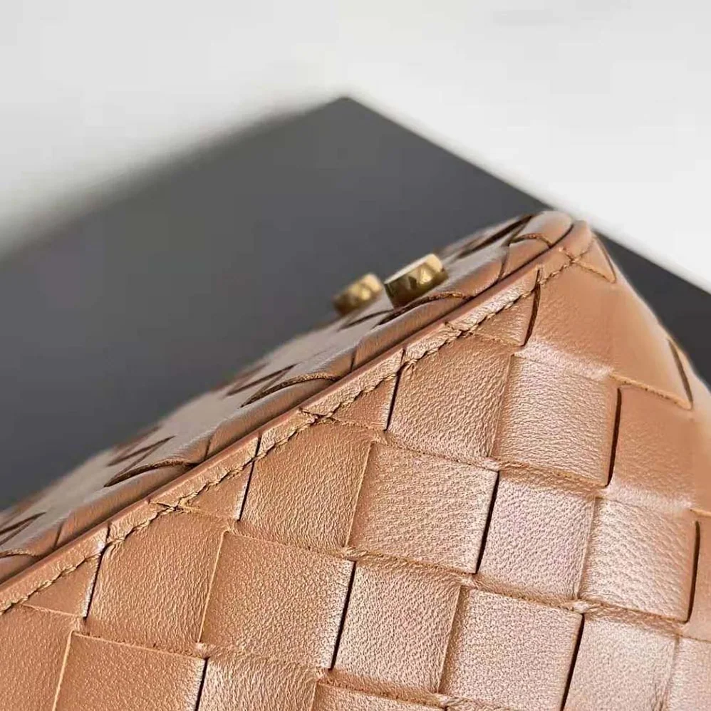 Bottega Veneta Mini Intrecciato Leather Vanity Case with Cross-Body Strap for Women in Brown