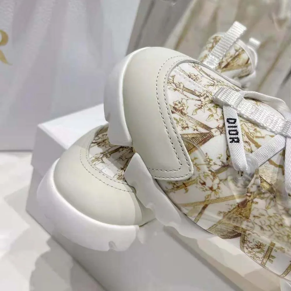 Dior D-Connect Sneaker White and Gold-Tone Technical Fabric with Rêve D'Infini Print for Women