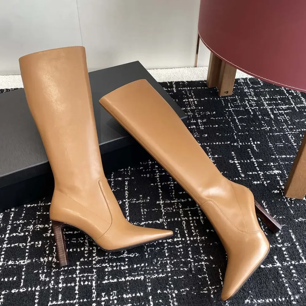 Saint Laurent YSL Francoise Boots In Smooth Leather for Women in Brown