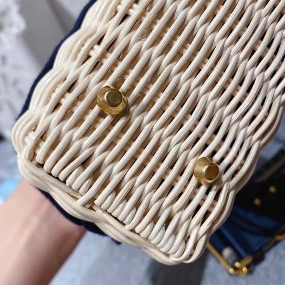 Dior Small Lady Dior Bag Natural Wicker and Blue Dior Oblique Jacquard for Women