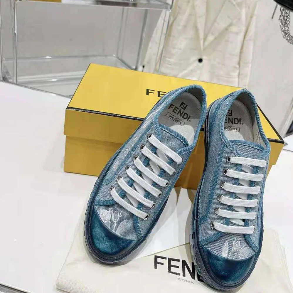 Fendi Domino Light Blue Denim Low Tops for Men