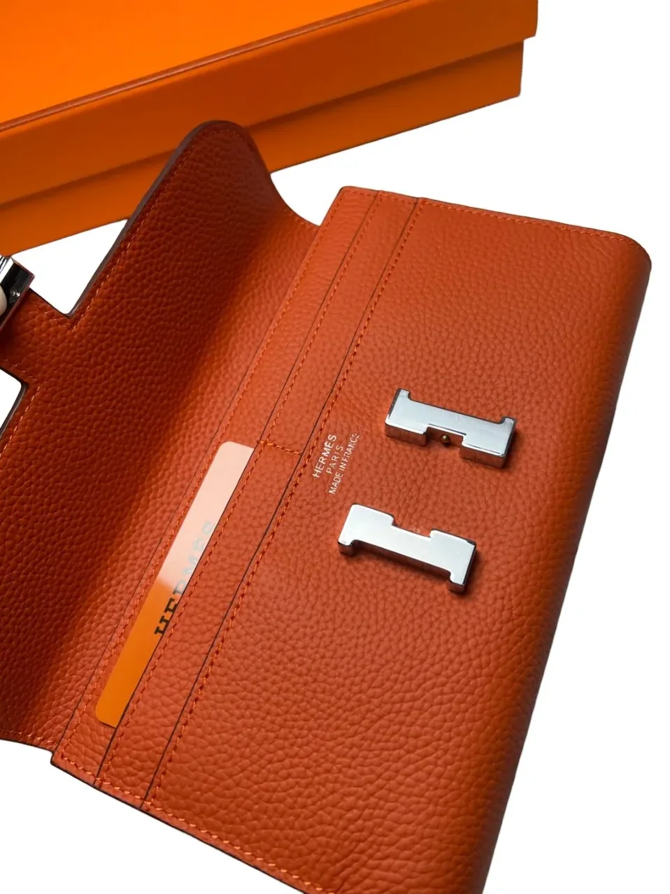 Hermes Constance Togo Long Wallet in Silver Toned Hardware Orange Hermes Constance Togo Long Wallet in Silver Toned Hardware Orange