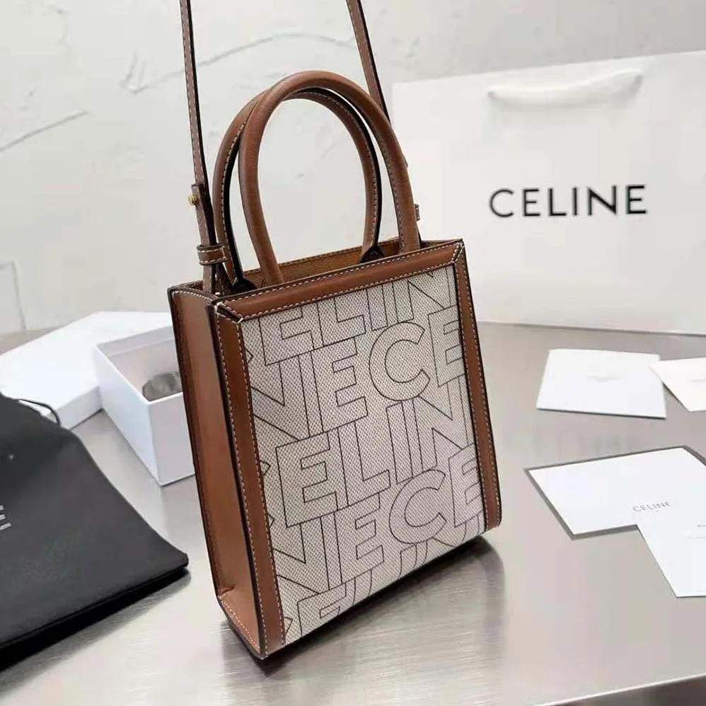Celine Mini Vertical Cabas Celine in Textile with Celine All for Women in Over Print