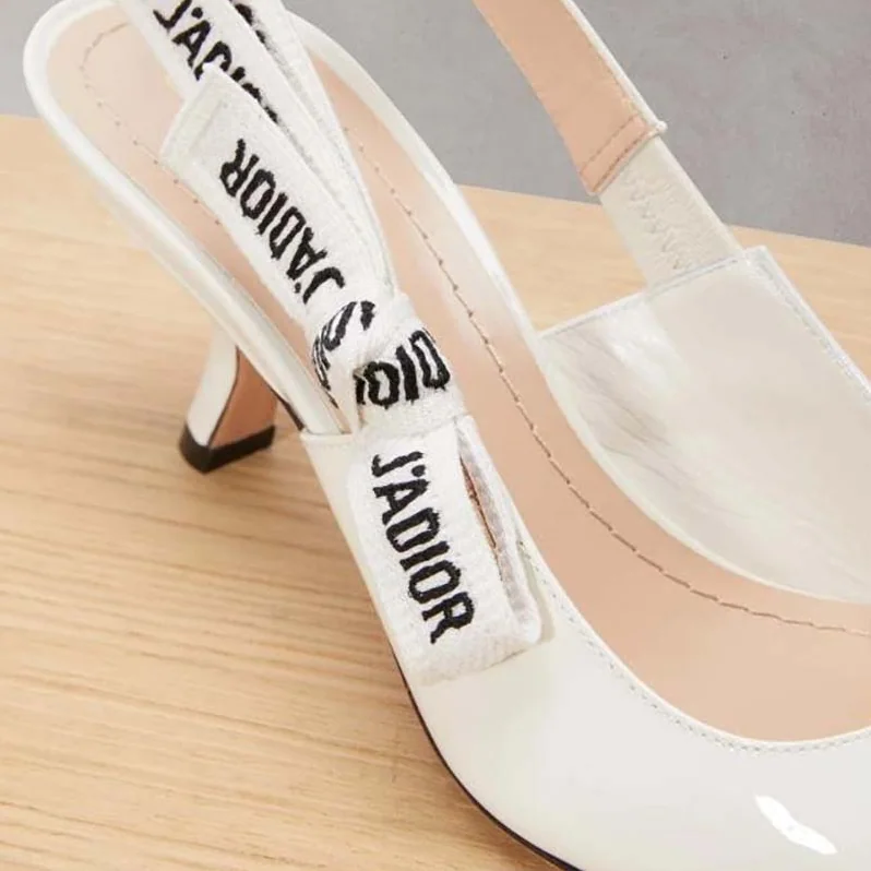 Dior Sling-Back Patent Leather J'Adior Ribbon 6.5cm Shoes for Women in White