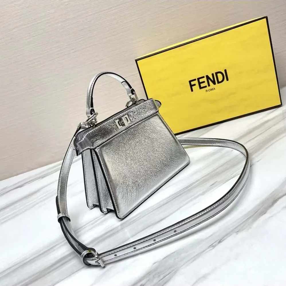 Fendi Peekaboo ISeeU Petite Mini Silver Padded Nappa Leather Bag for Women