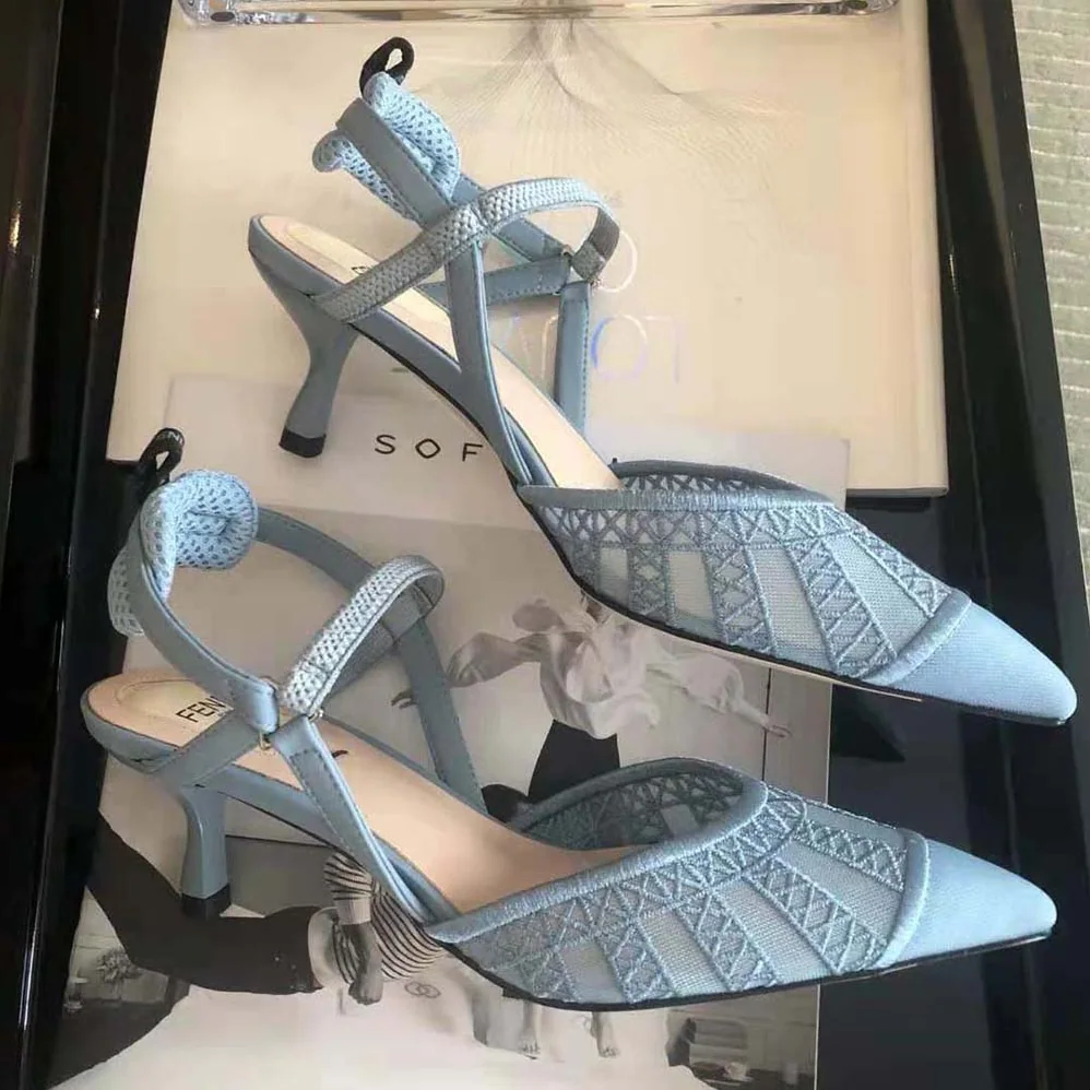 Fendi Colibri Lite Light Blue Micromesh High for Women in heeled Slingbacks Fendi Colibri Lite Light Blue Micromesh High for Women in heeled Slingbacks